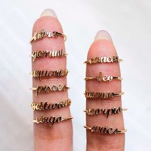 Zodiac Sign Minimalist Boho Text Astrology Ring